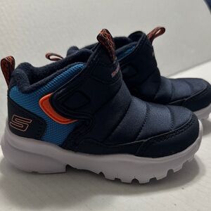 Skechers Kids Sneakers in Navy and Blue with Orange Accents